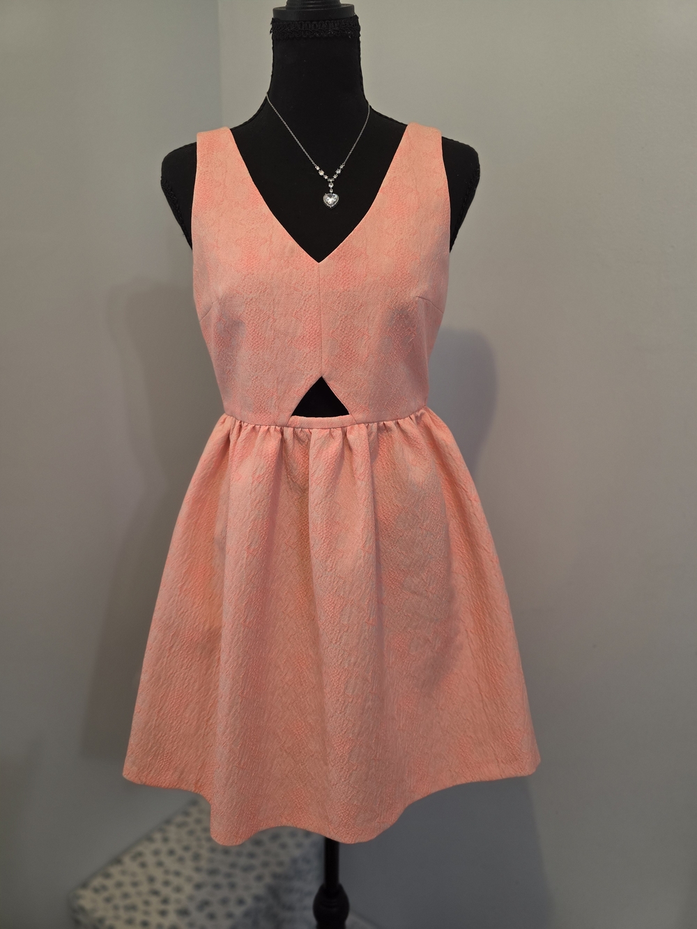 Zara Neon Peach Textured V-Back Party Dress